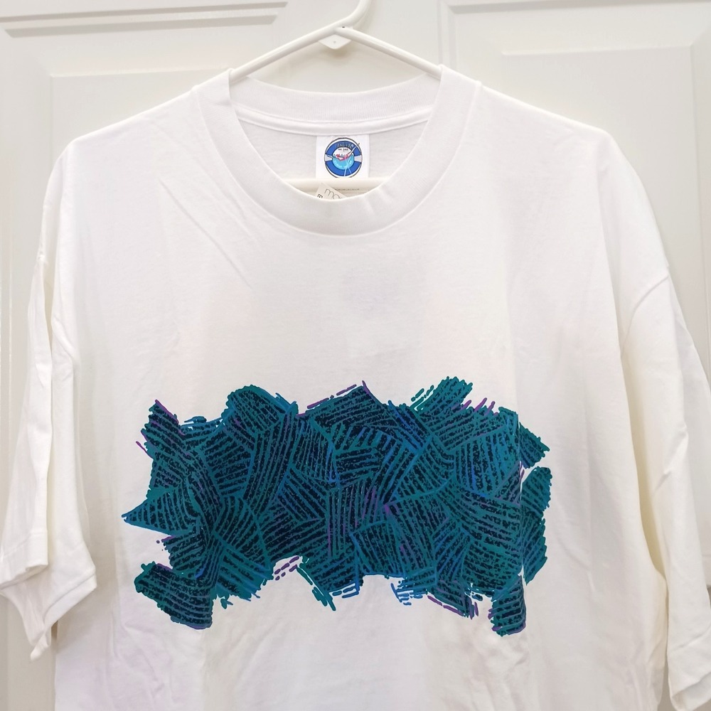New Vintage Jantzen White Blue Green Black Print T-Shirt Size Large‎